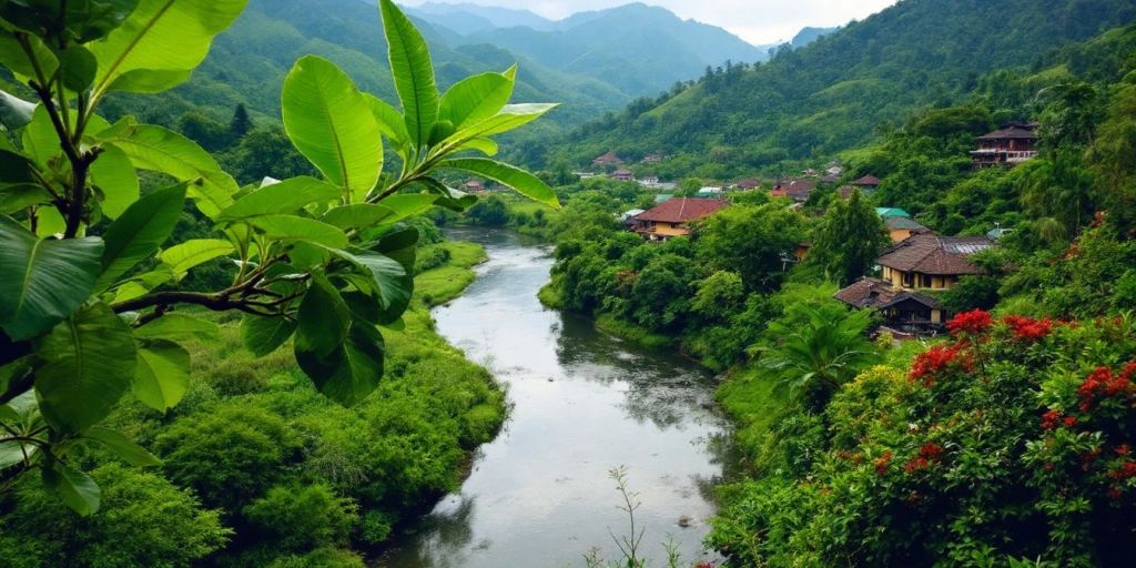 Pemandangan alam Bogor Barat dengan pegunungan dan sungai.