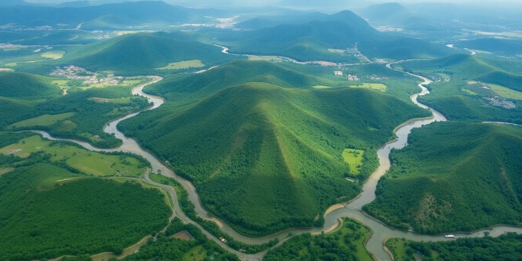 Pemandangan udara Kabupaten Bogor dengan lanskap hijau.